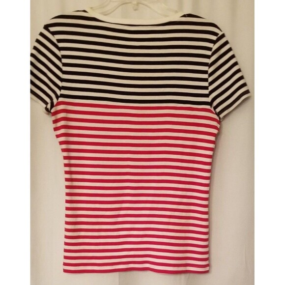Tommy Hilfiger Stripe Women's V-Neck Top Red &White & Blue Logo USA Size Small - Picture 5 of 5